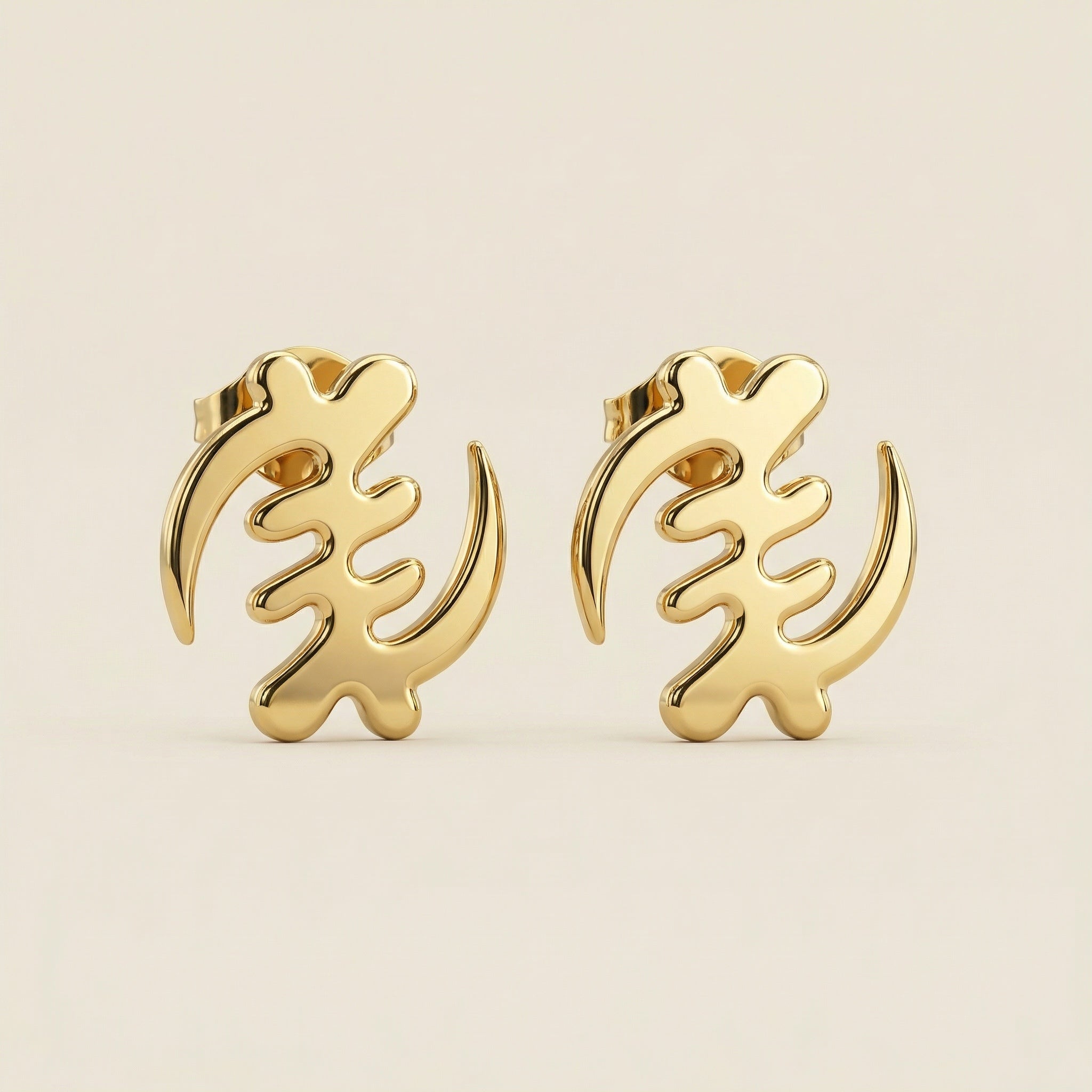Gye Nyame "Supremacy of God" Adinkra Symbol Stud Earrings (Gold)