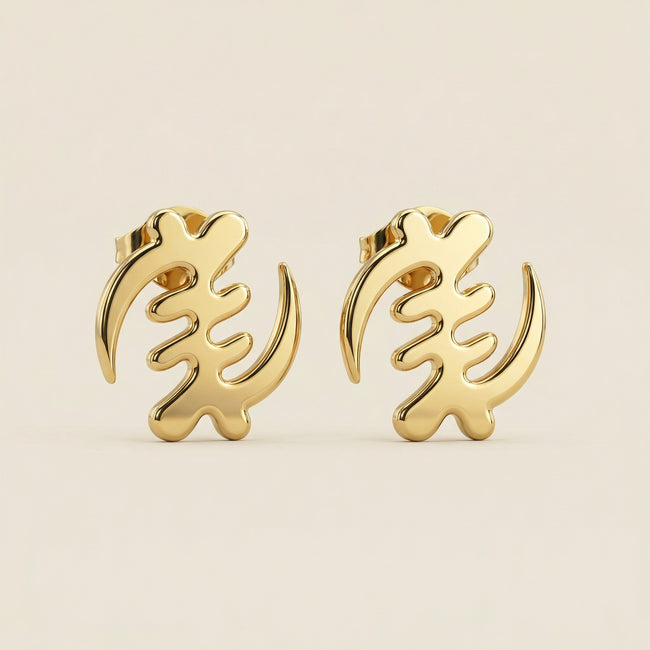 Gye Nyame "Supremacy of God" Adinkra Symbol Stud Earrings (Gold) Hover Image