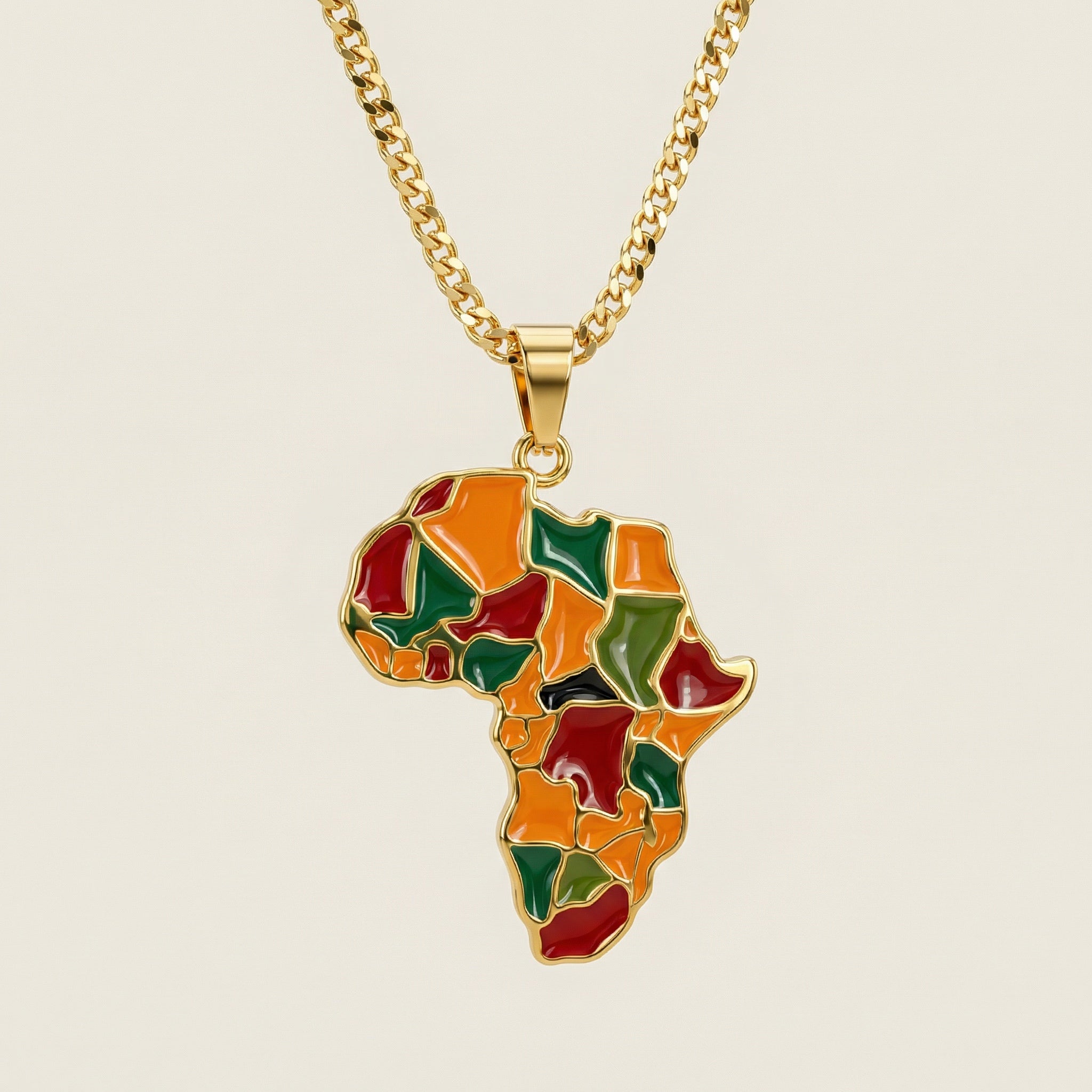 Statement Multicolor African Shape Necklace (Gold)