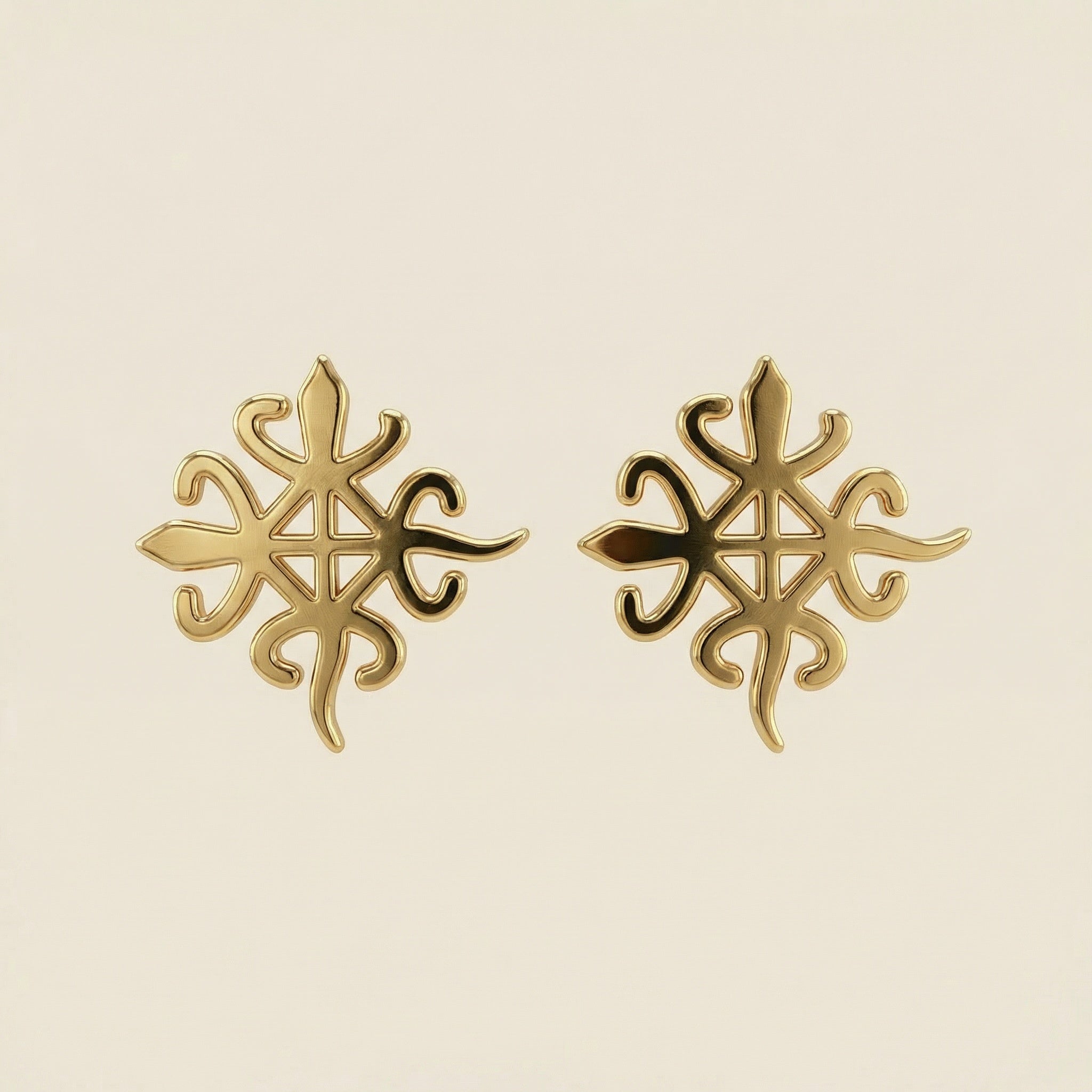 Funtunfunefu Denkyemfunefu "Unity"Adinkra Symbol  Stud Earrings (Gold)