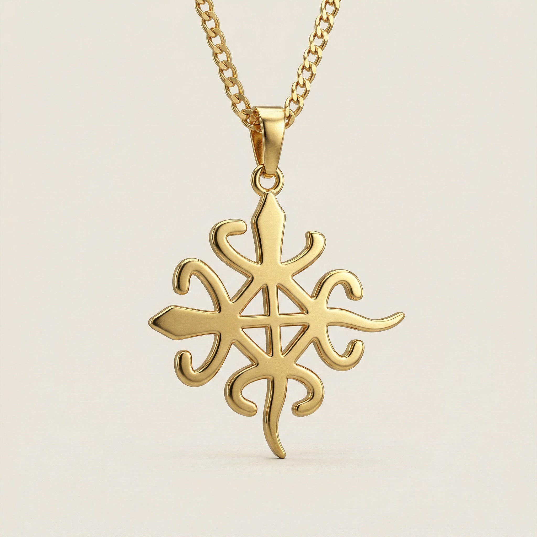 Funtunfunefu Denkyemfunefu "Unity" Statement Adinkra Symbol Necklace (Gold)