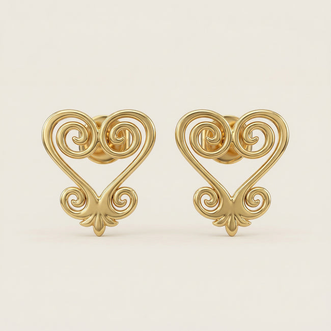 Sankofa "Return and get it" Adinkra Symbol Stud Earrings (Gold) Hover Image