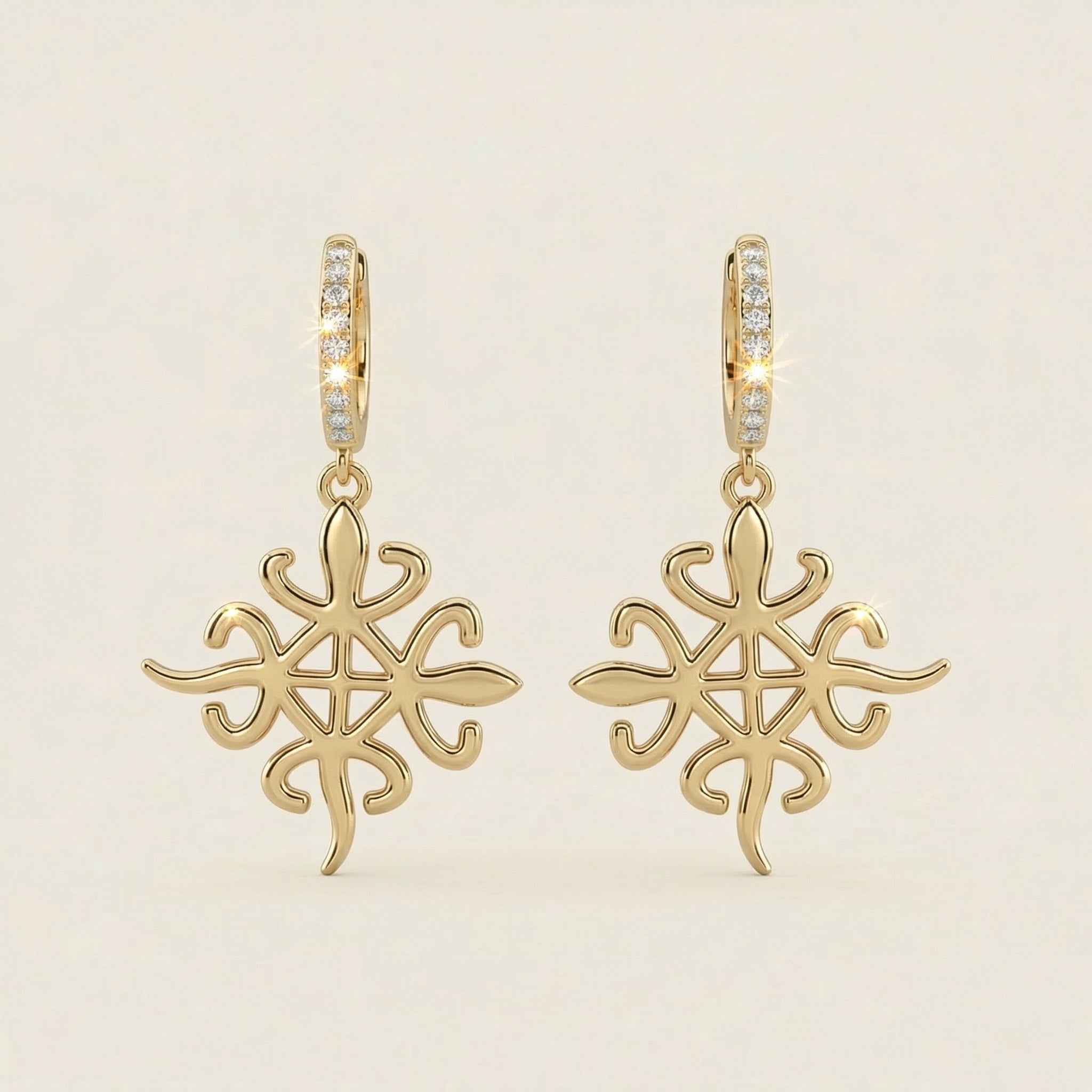 Funtunfunefu Denkyemfunefu "Unity" Elegant Adinkra Symbol Drop Stone Earrings