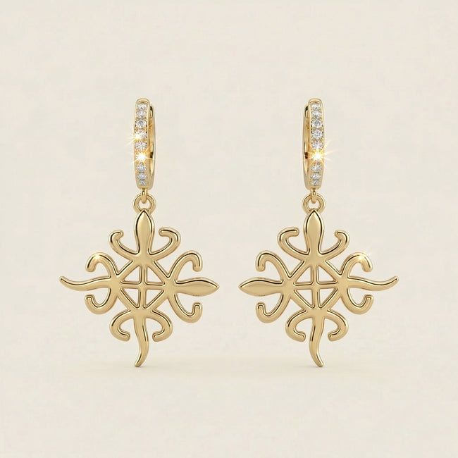 Funtunfunefu Denkyemfunefu "Unity" Elegant Adinkra Symbol Drop Stone Earrings Hover Image